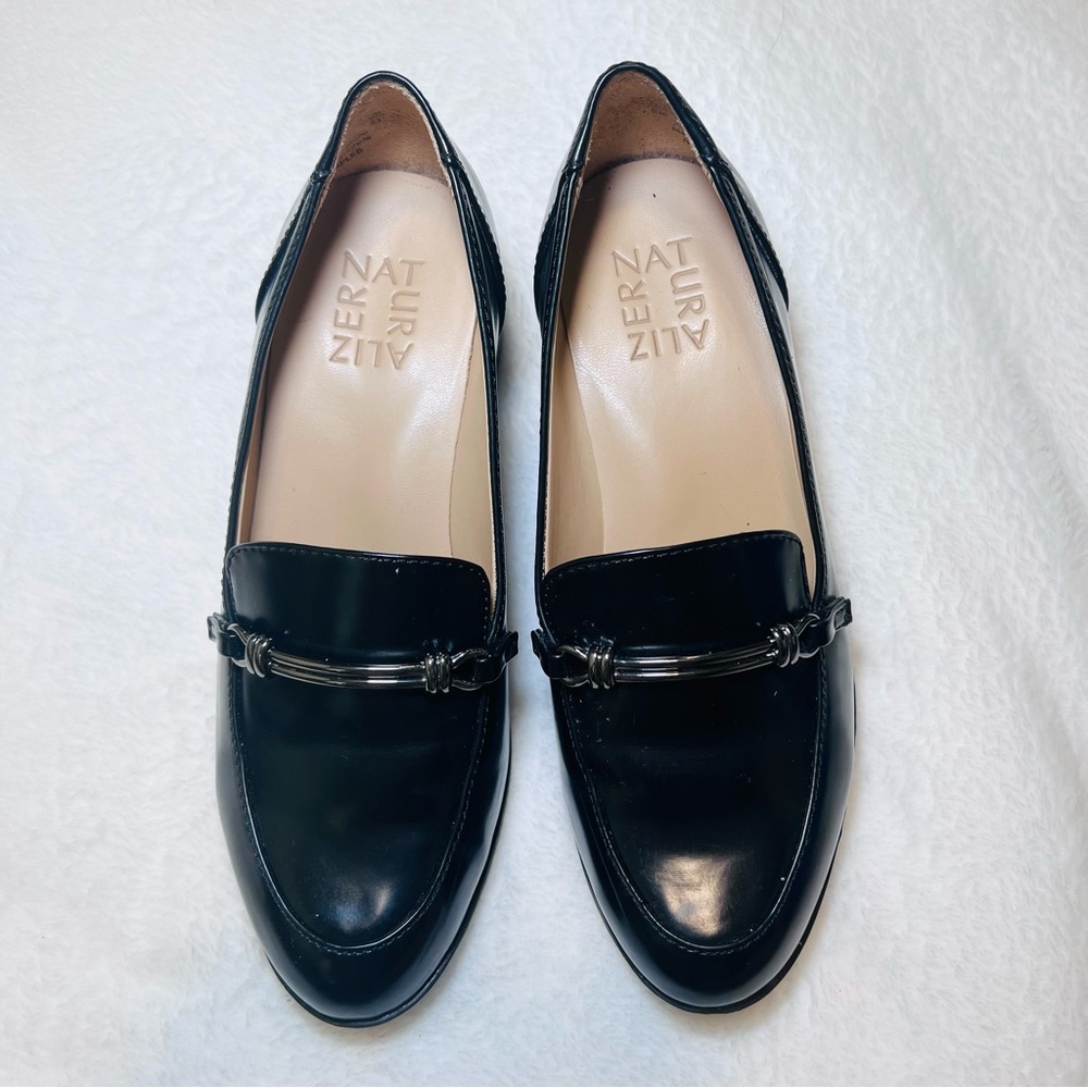 Naturalizer Naples Block Heel Loafer - Black Brushoff - Size: 6